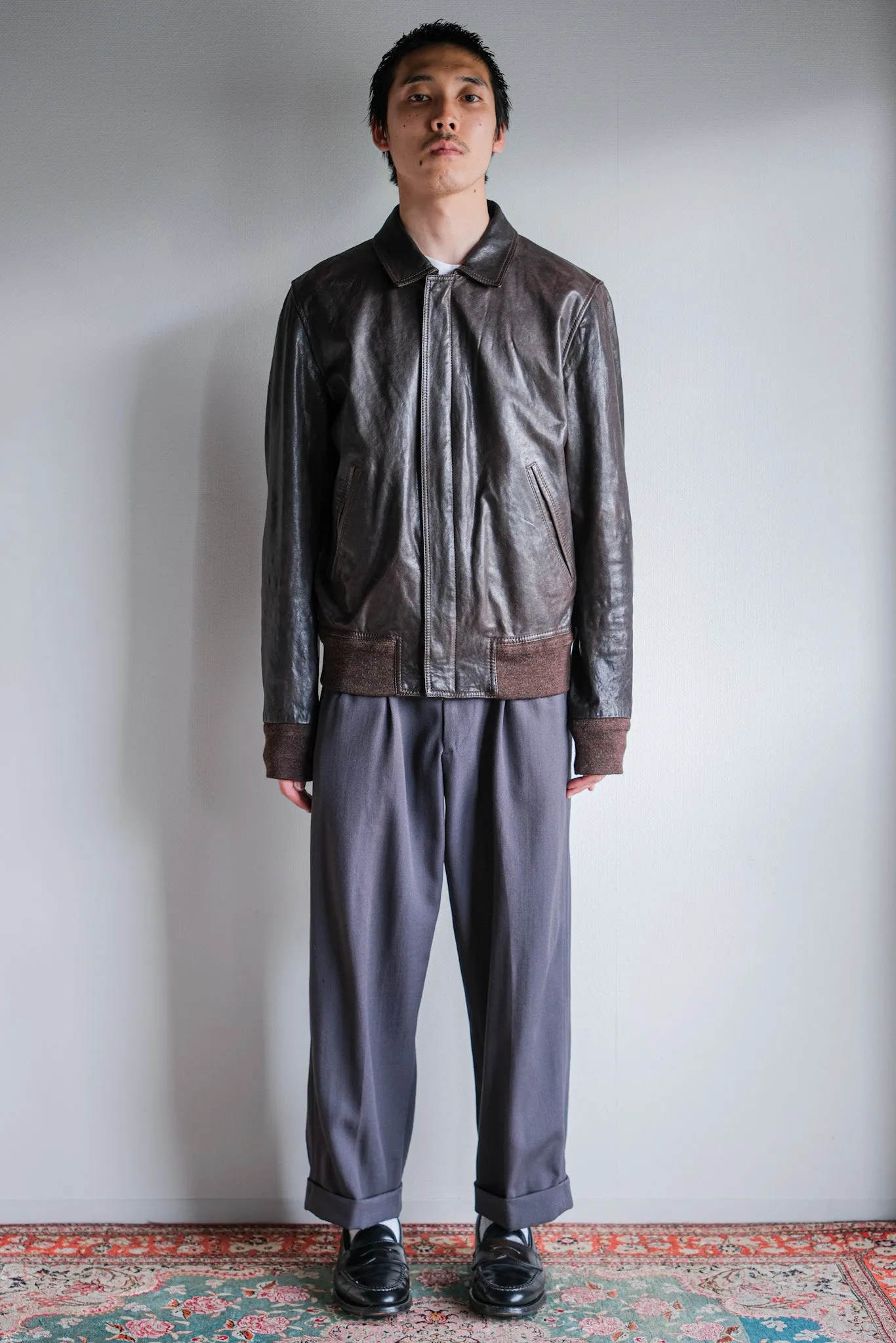 【~2010's】Old PRADA LINEA ROSSA Brown Leather Blouson Size.48 "PRADA SPORT"