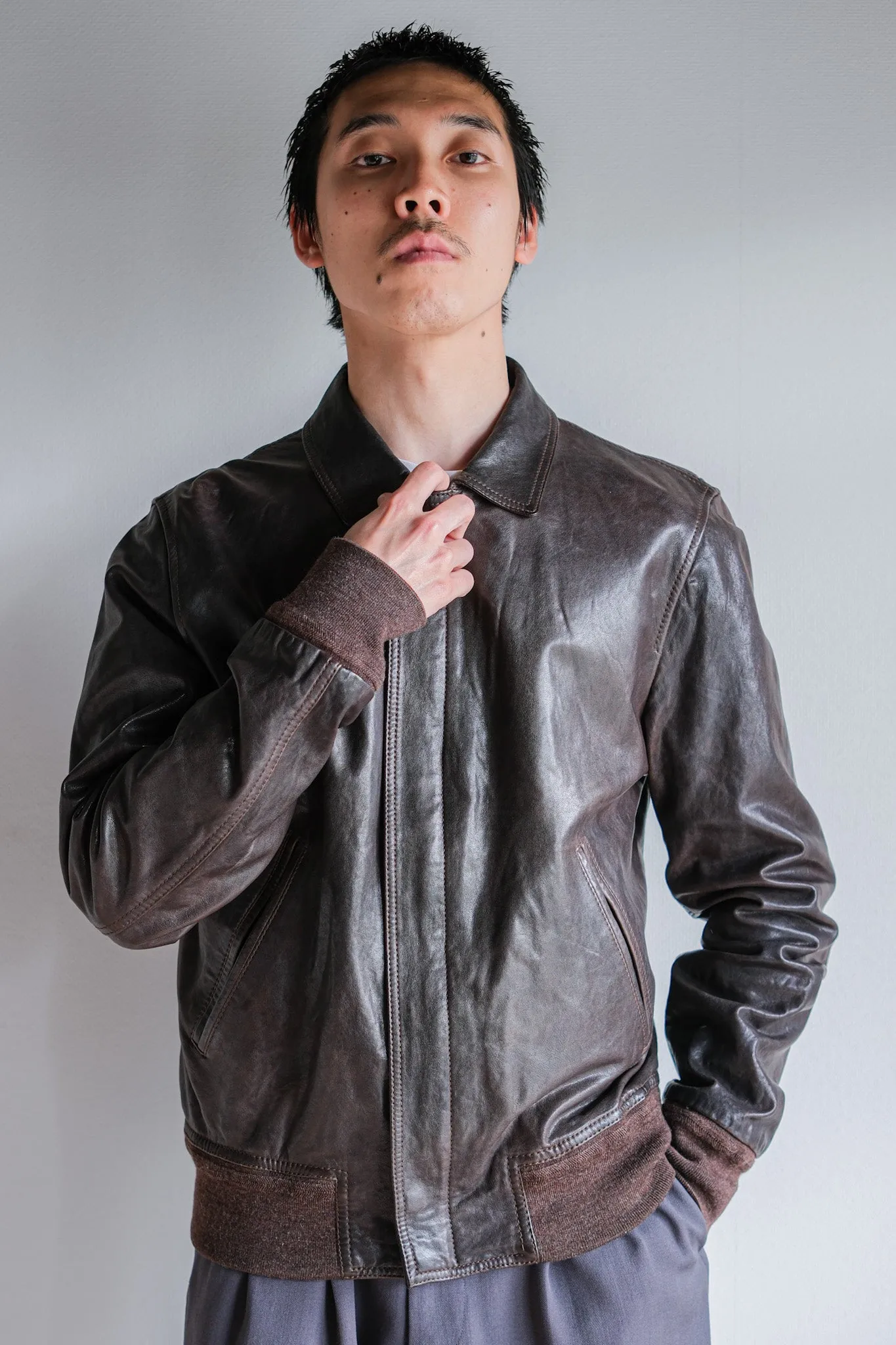 【~2010's】Old PRADA LINEA ROSSA Brown Leather Blouson Size.48 "PRADA SPORT"
