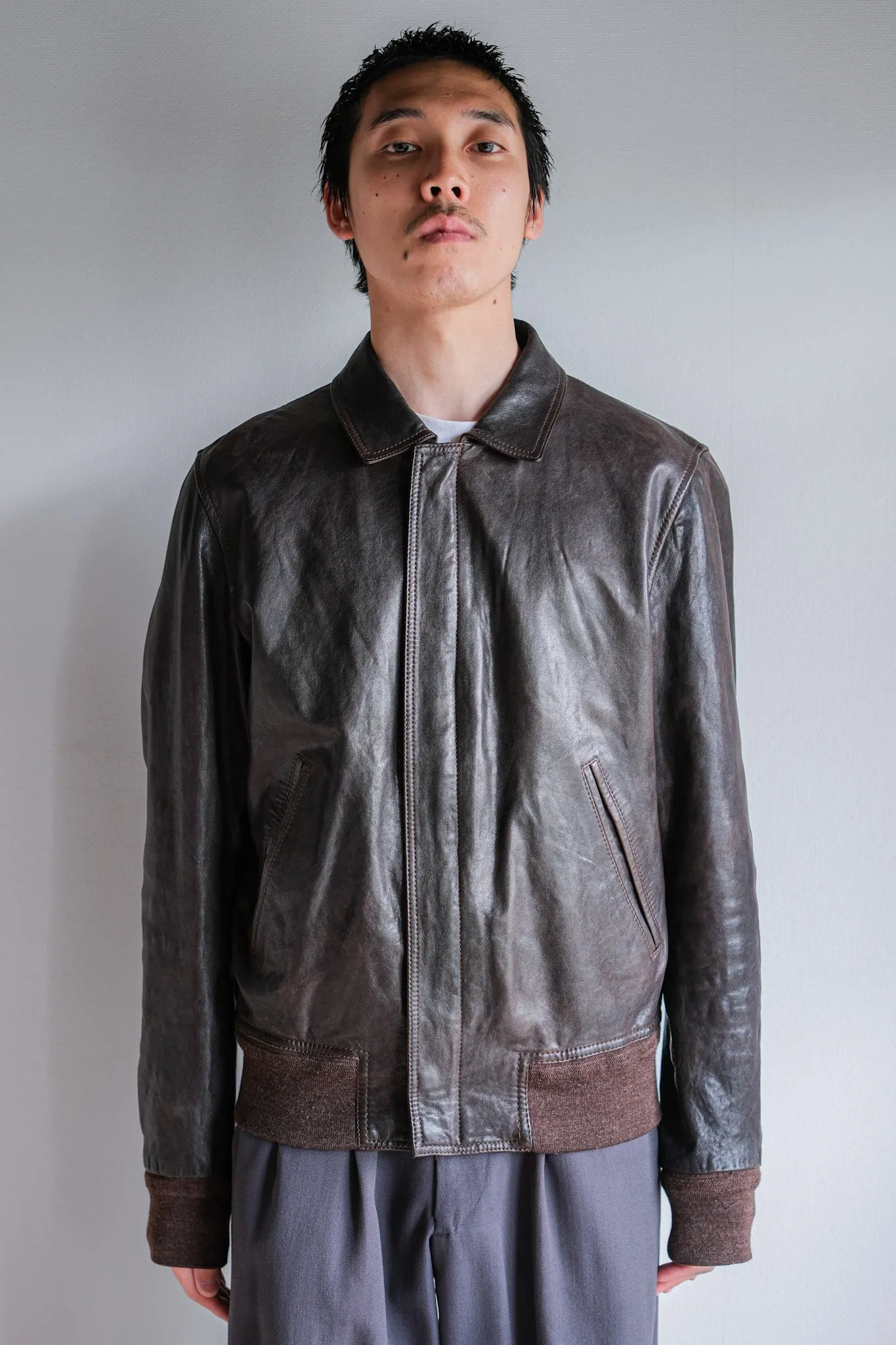【~2010's】Old PRADA LINEA ROSSA Brown Leather Blouson Size.48 "PRADA SPORT"