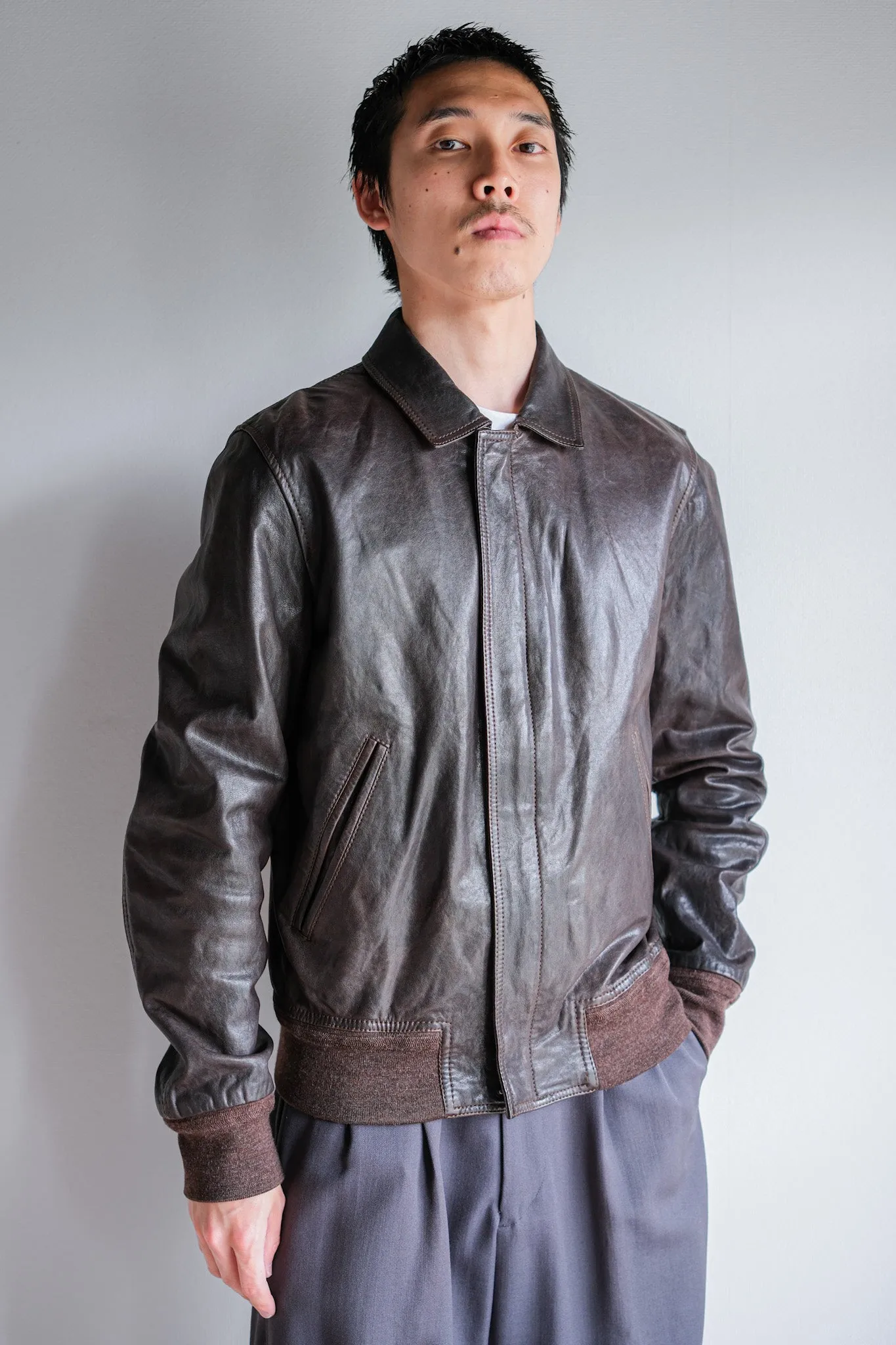 【~2010's】Old PRADA LINEA ROSSA Brown Leather Blouson Size.48 "PRADA SPORT"