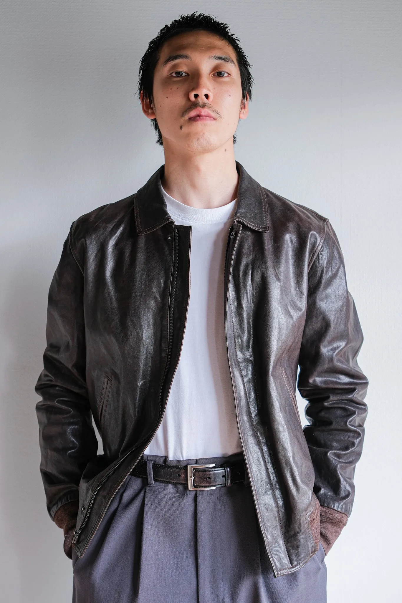 【~2010's】Old PRADA LINEA ROSSA Brown Leather Blouson Size.48 "PRADA SPORT"