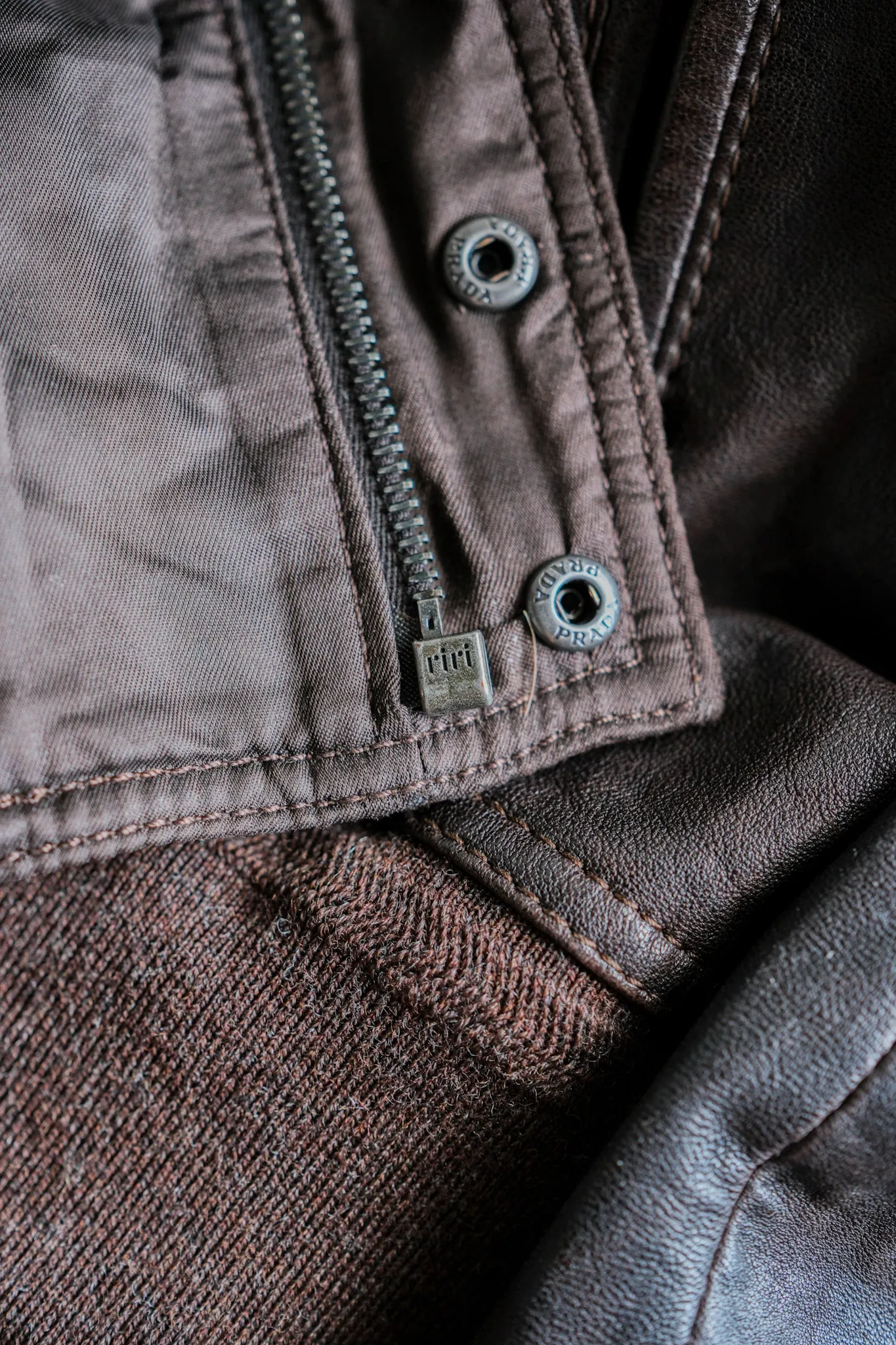 【~2010's】Old PRADA LINEA ROSSA Brown Leather Blouson Size.48 "PRADA SPORT"