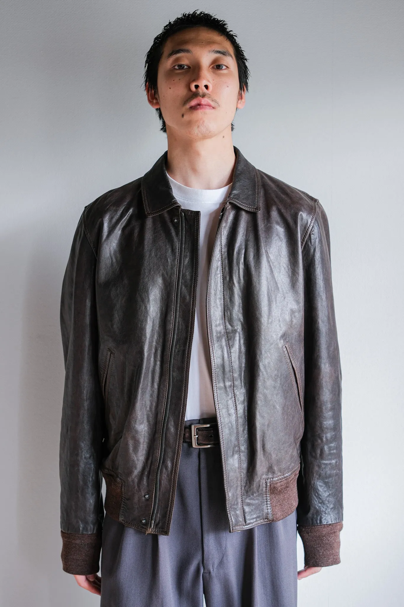【~2010's】Old PRADA LINEA ROSSA Brown Leather Blouson Size.48 "PRADA SPORT"