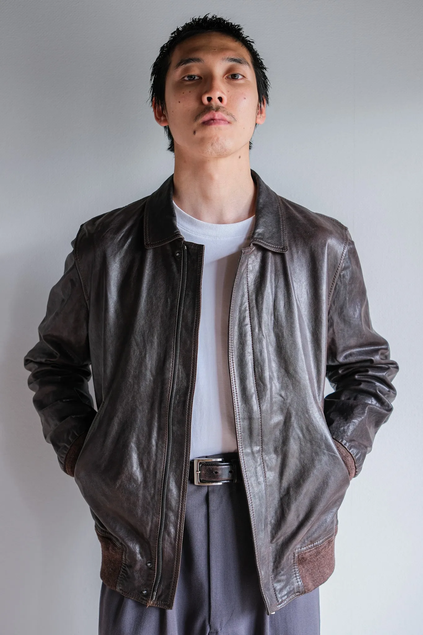 【~2010's】Old PRADA LINEA ROSSA Brown Leather Blouson Size.48 "PRADA SPORT"