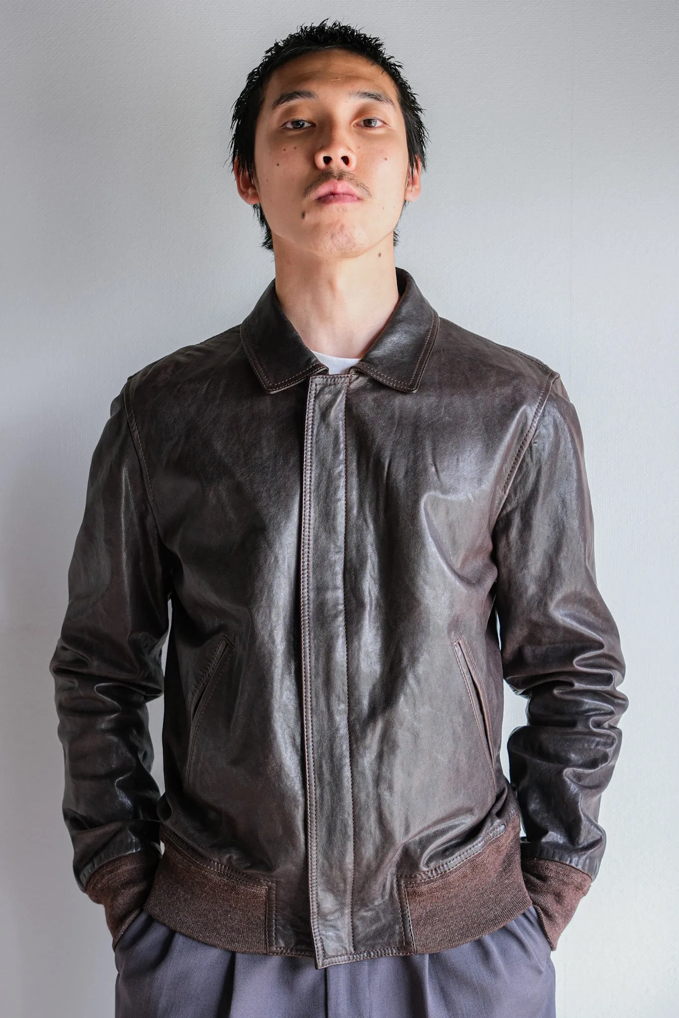 【~2010's】Old PRADA LINEA ROSSA Brown Leather Blouson Size.48 "PRADA SPORT"