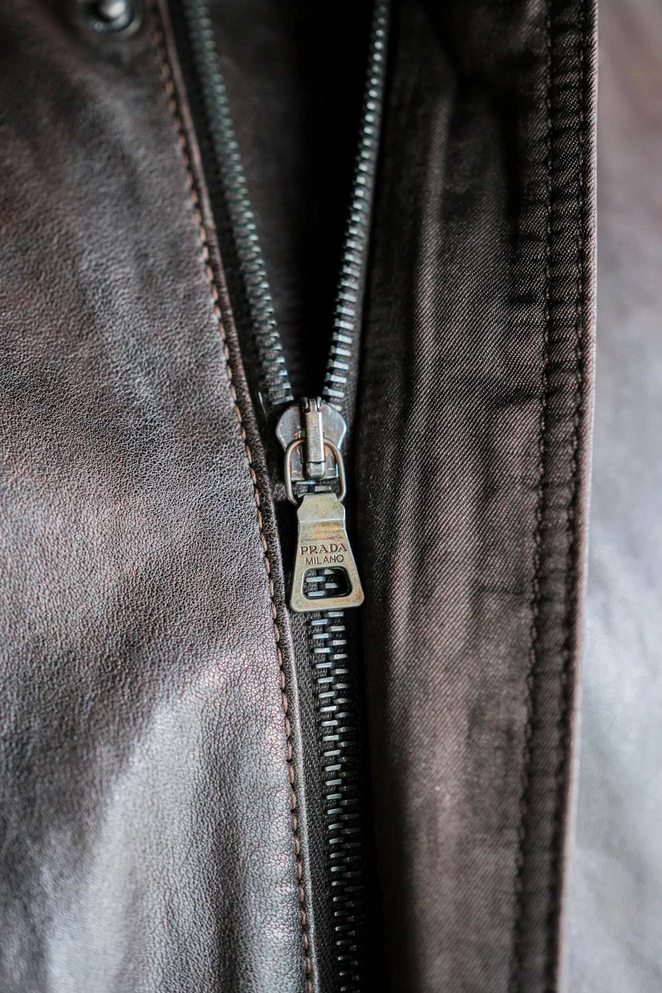 【~2010's】Old PRADA LINEA ROSSA Brown Leather Blouson Size.48 "PRADA SPORT"