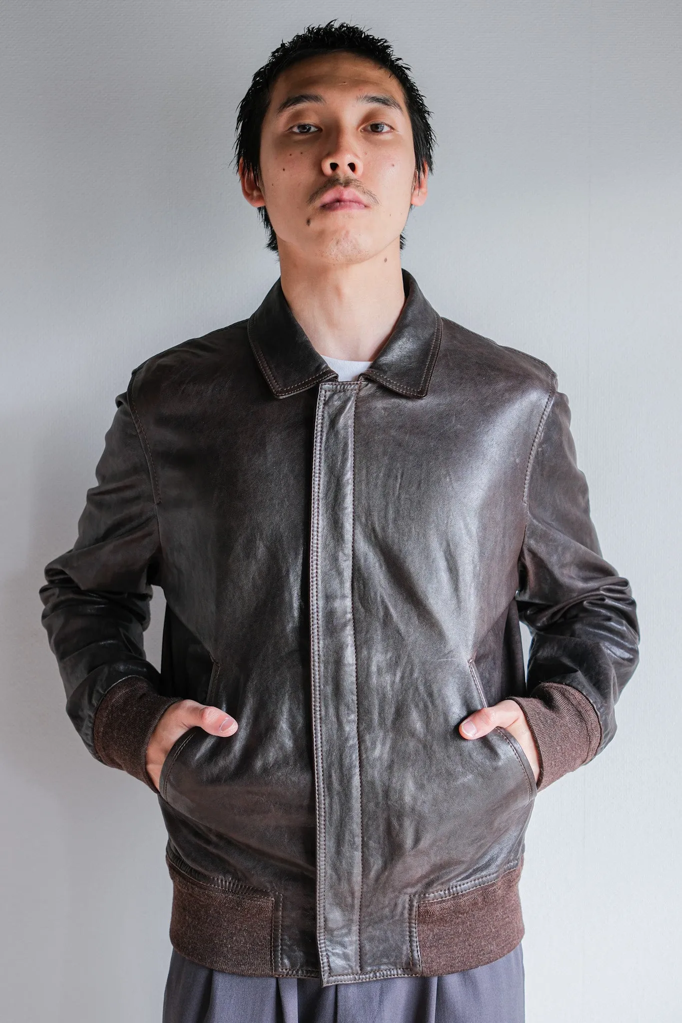 【~2010's】Old PRADA LINEA ROSSA Brown Leather Blouson Size.48 "PRADA SPORT"