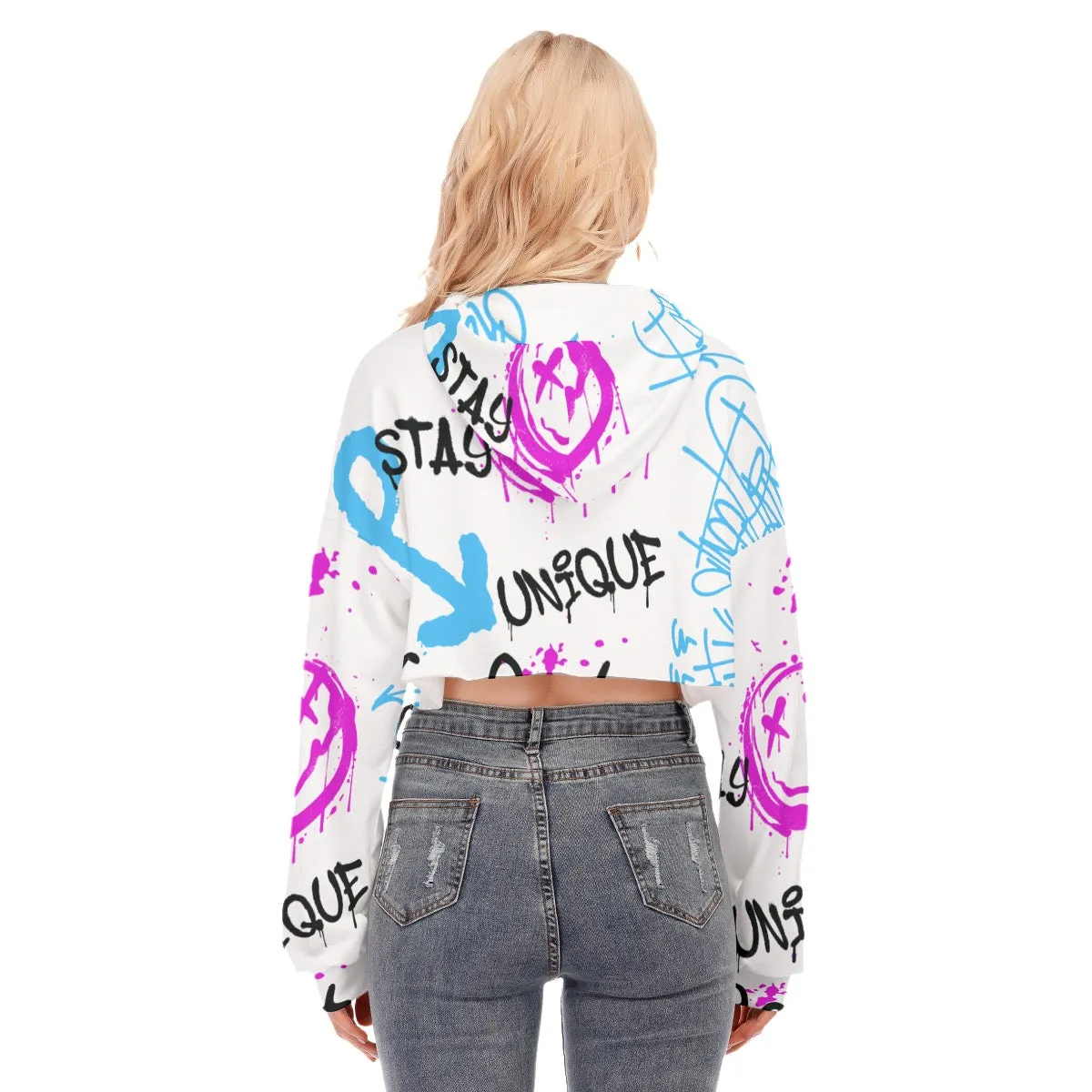 All-Over Print Women's Cropped Hoodie With Zipper Closure and 156