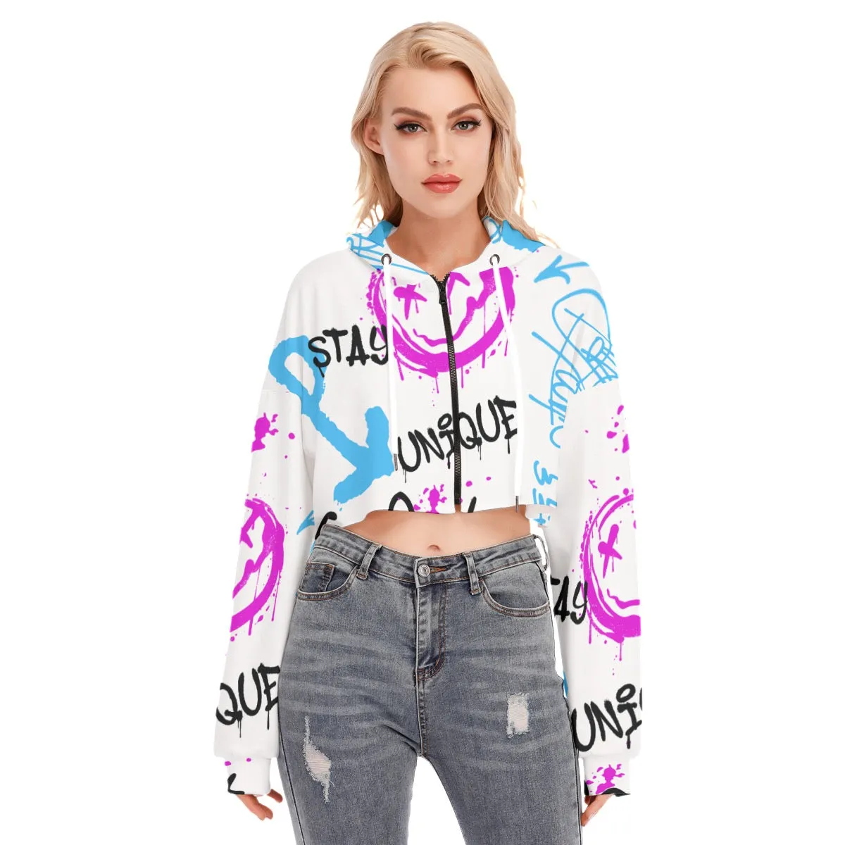 All-Over Print Women's Cropped Hoodie With Zipper Closure and 156
