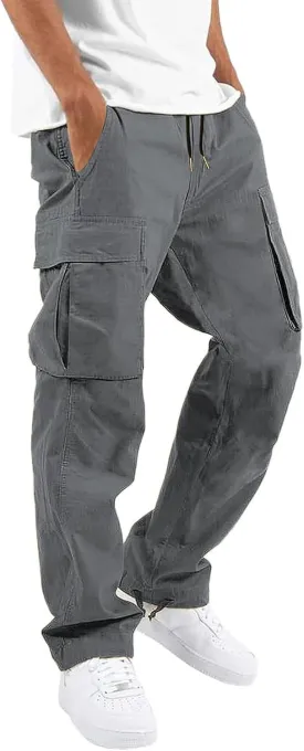 ALLABREVE Mens Casual Joggers Pants Hiking Drawstring Chino Cargo Pants Straight Leg Pants