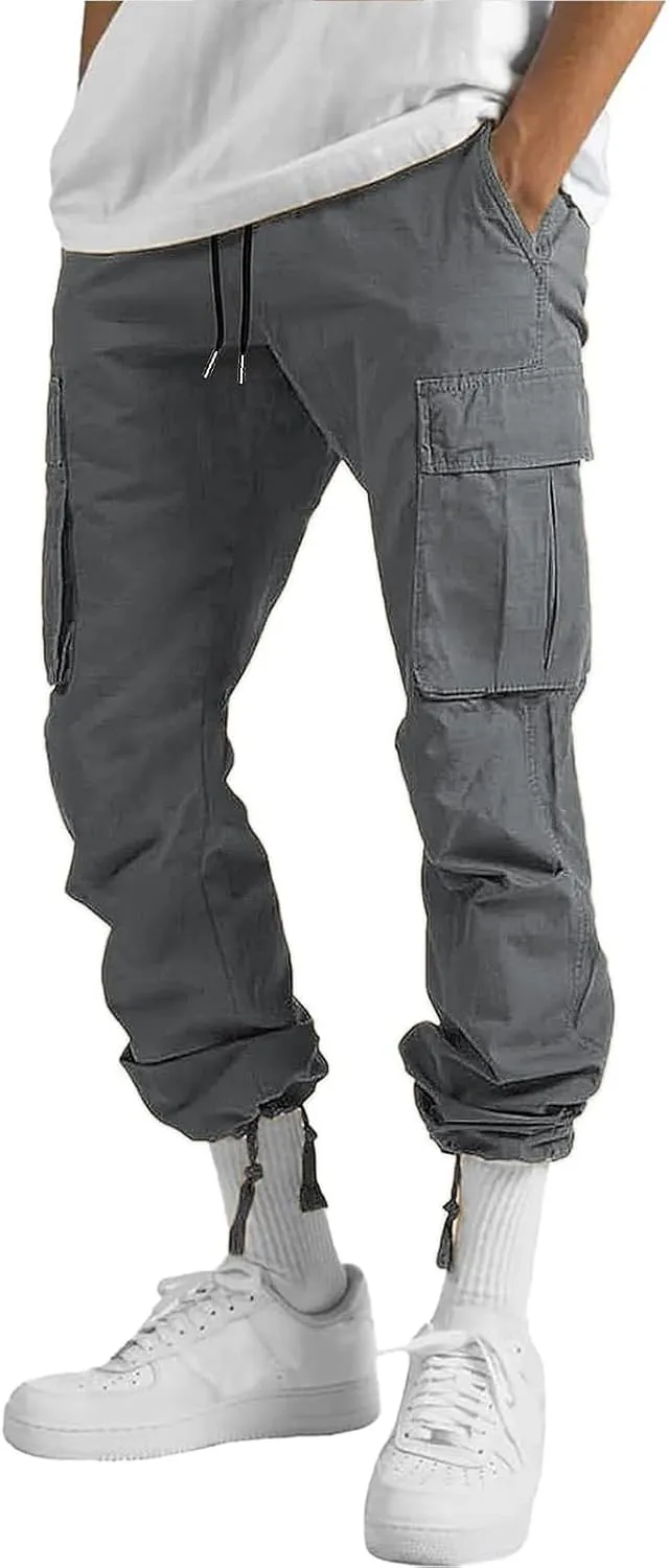 ALLABREVE Mens Casual Joggers Pants Hiking Drawstring Chino Cargo Pants Straight Leg Pants