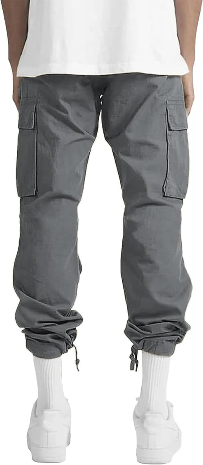 ALLABREVE Mens Casual Joggers Pants Hiking Drawstring Chino Cargo Pants Straight Leg Pants