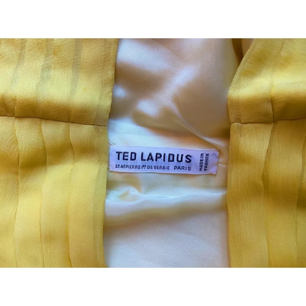 ARCHIVE- 1970s Ted Lapidus Lemon Yellow Pleated Chiffon Dress