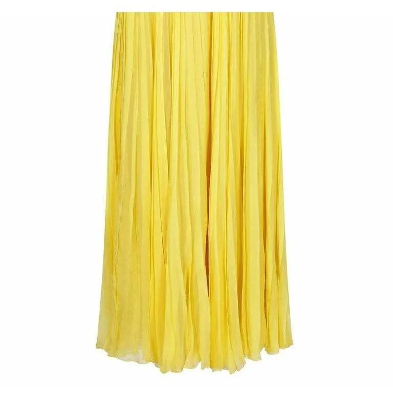 ARCHIVE- 1970s Ted Lapidus Lemon Yellow Pleated Chiffon Dress