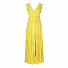 ARCHIVE- 1970s Ted Lapidus Lemon Yellow Pleated Chiffon Dress