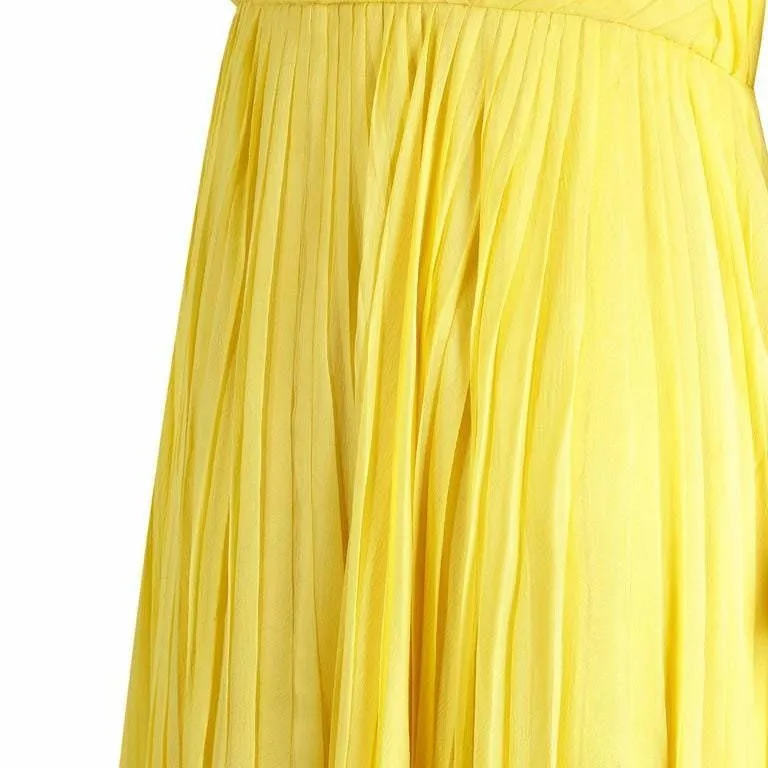 ARCHIVE- 1970s Ted Lapidus Lemon Yellow Pleated Chiffon Dress