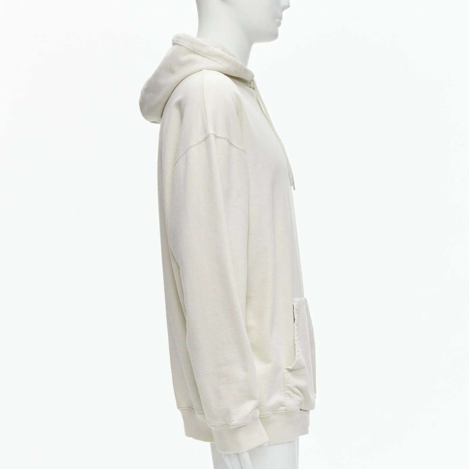 BALENCIAGA Demna 2021 ecru cotton logo embroidery oversized hoodie sweatshirt L