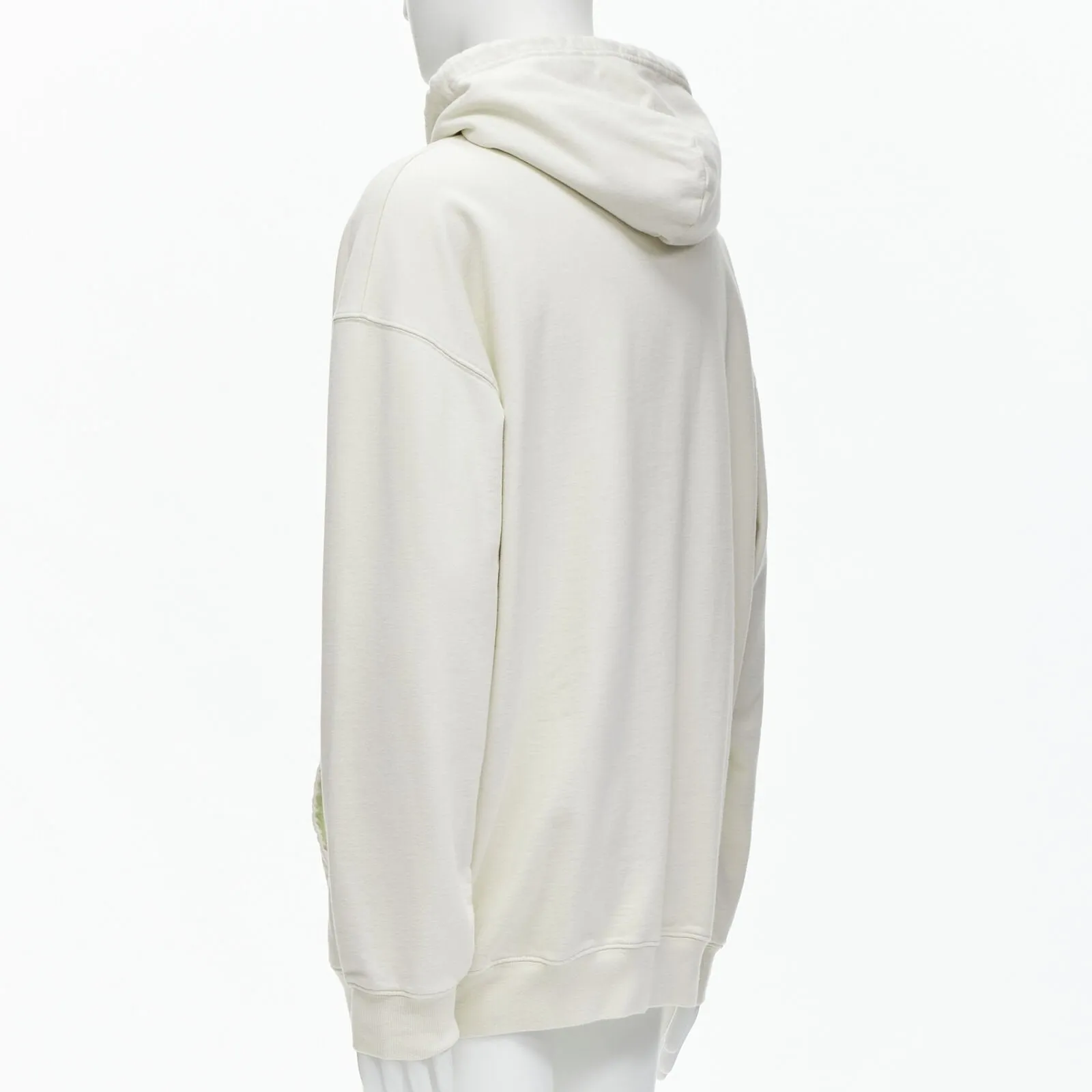 BALENCIAGA Demna 2021 ecru cotton logo embroidery oversized hoodie sweatshirt L