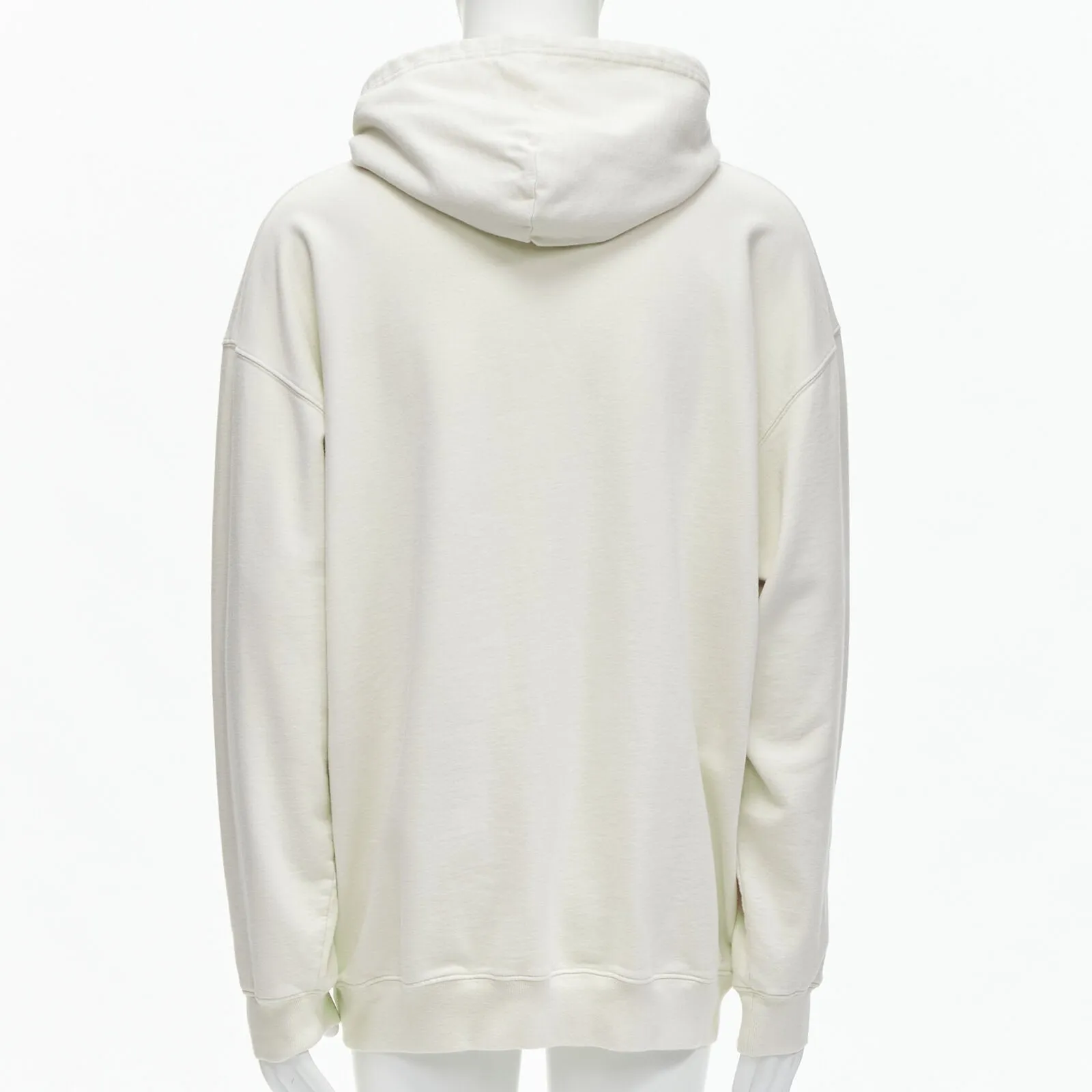 BALENCIAGA Demna 2021 ecru cotton logo embroidery oversized hoodie sweatshirt L