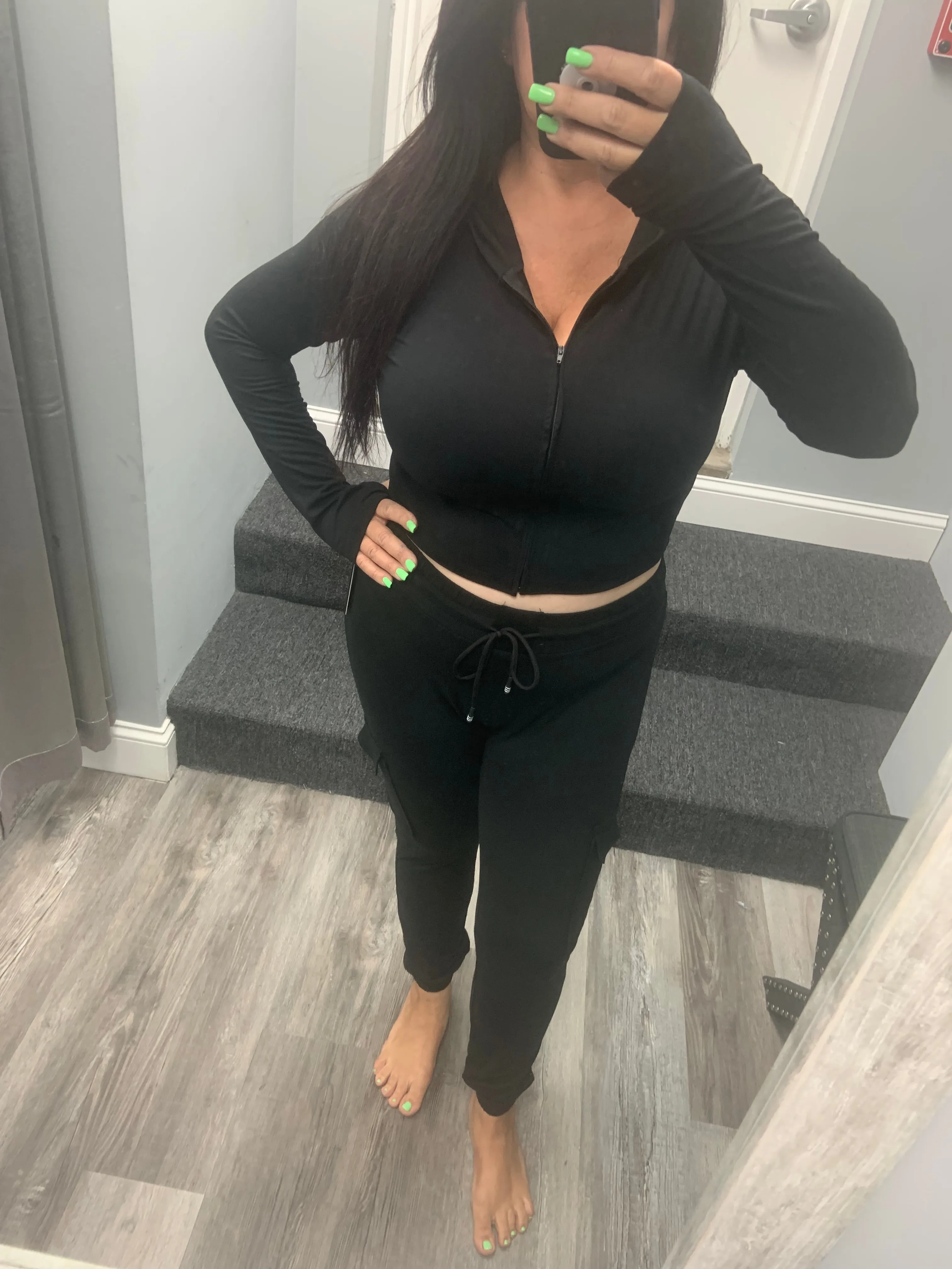 Black Yummy Cropped Zip Hoodie
