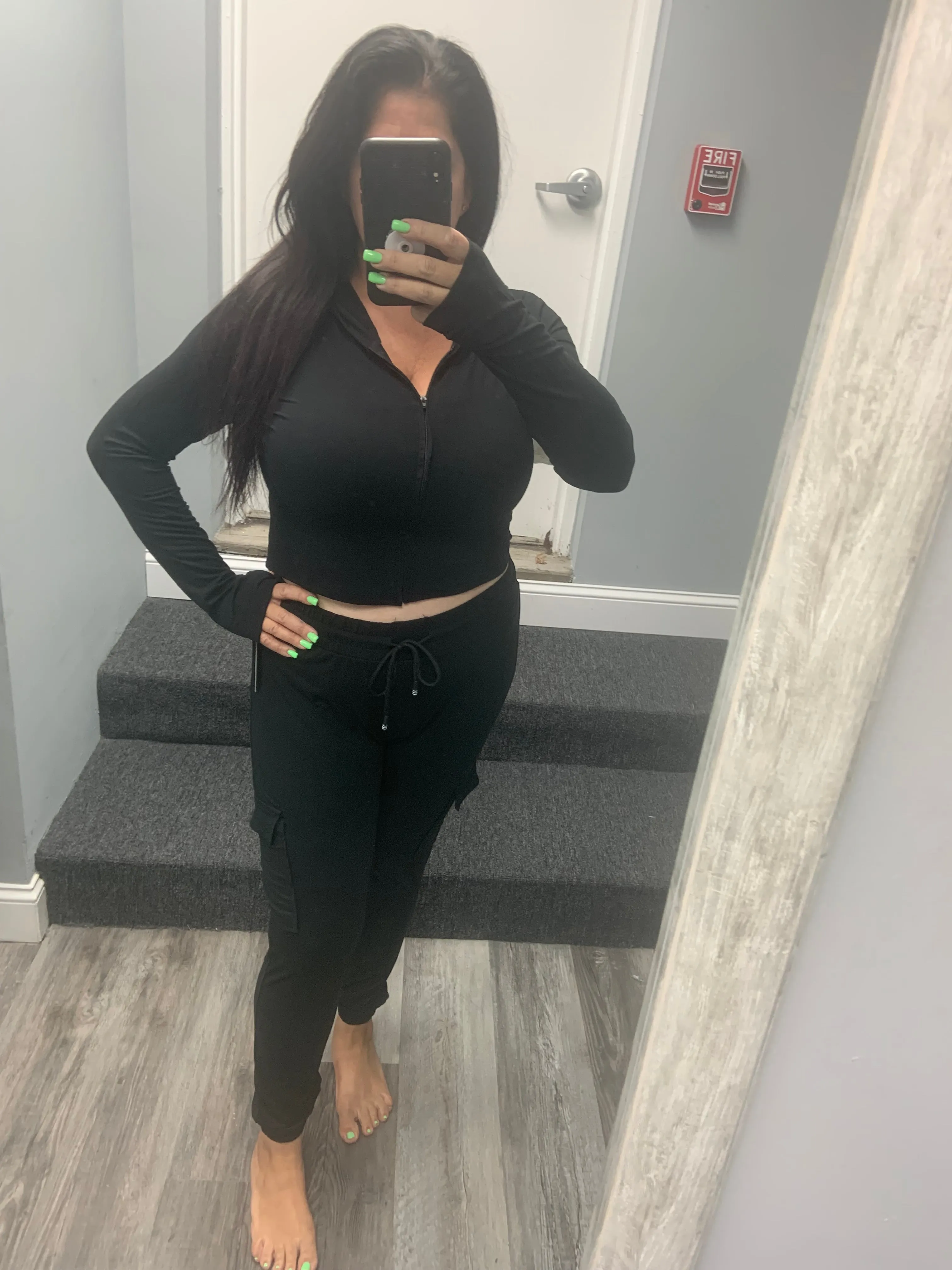 Black Yummy Cropped Zip Hoodie