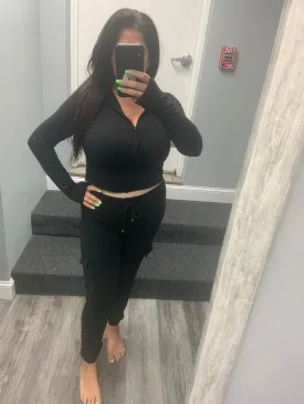 Black Yummy Cropped Zip Hoodie