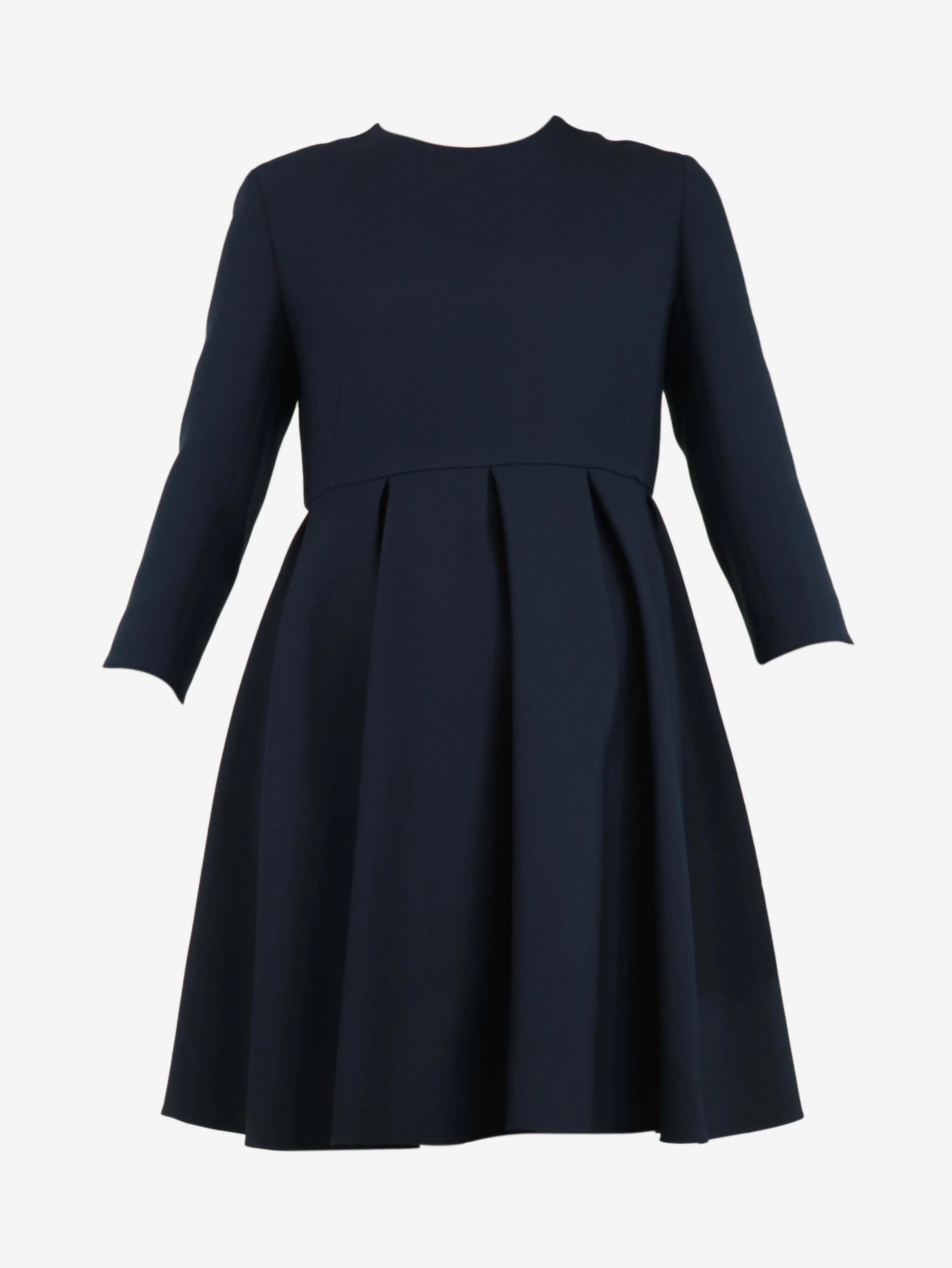 Blue 3/4 sleeve pleated mini dress - size UK 12