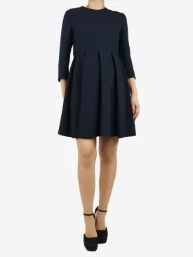 Blue 3/4 sleeve pleated mini dress - size UK 12