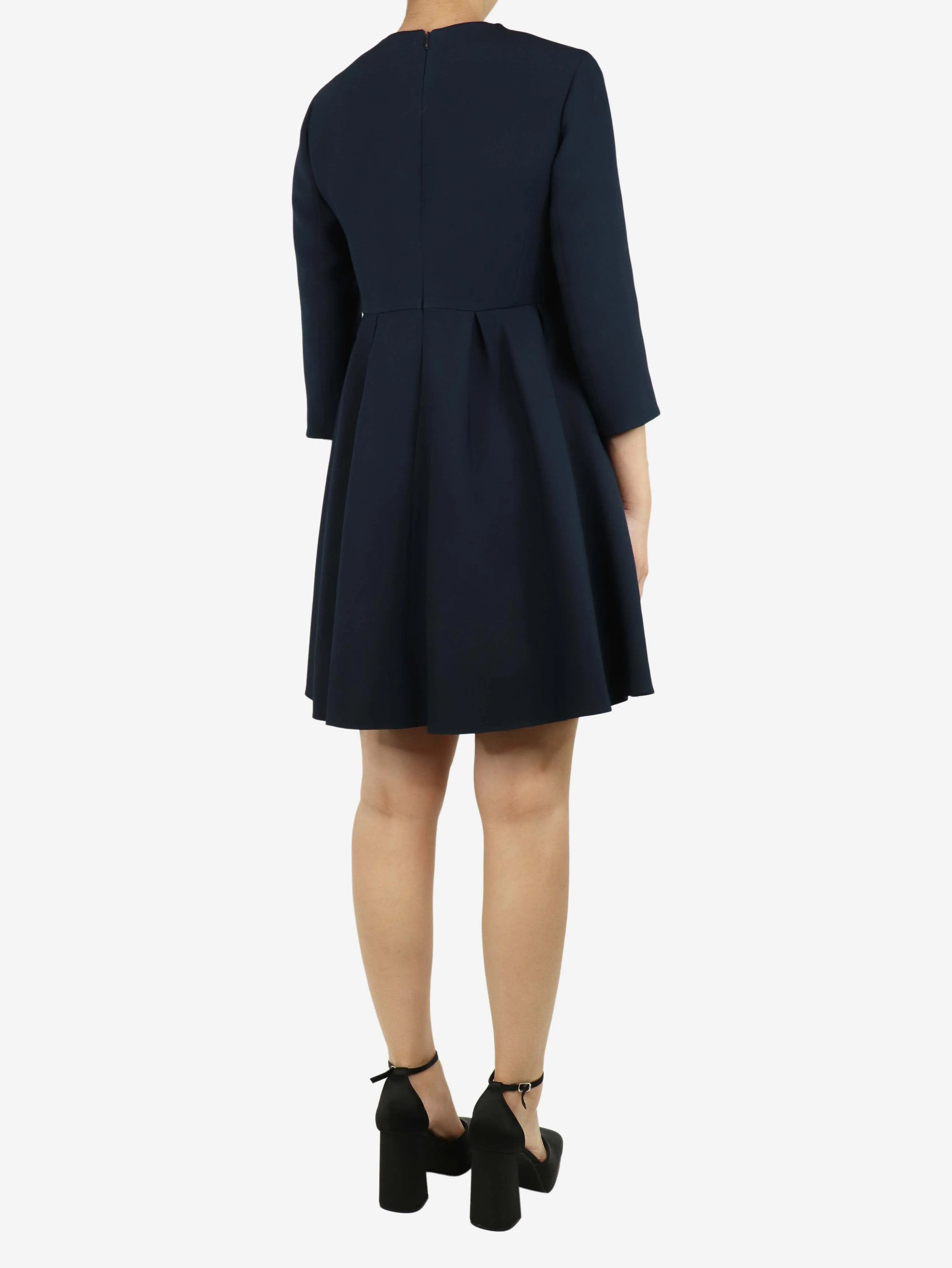 Blue 3/4 sleeve pleated mini dress - size UK 12