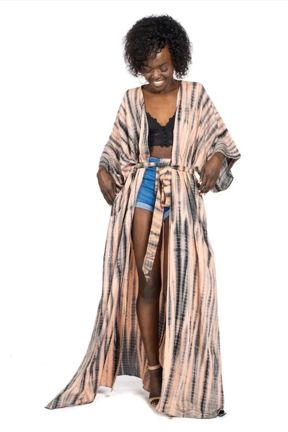 Blush Tone Tie Dye Maxi Kimono