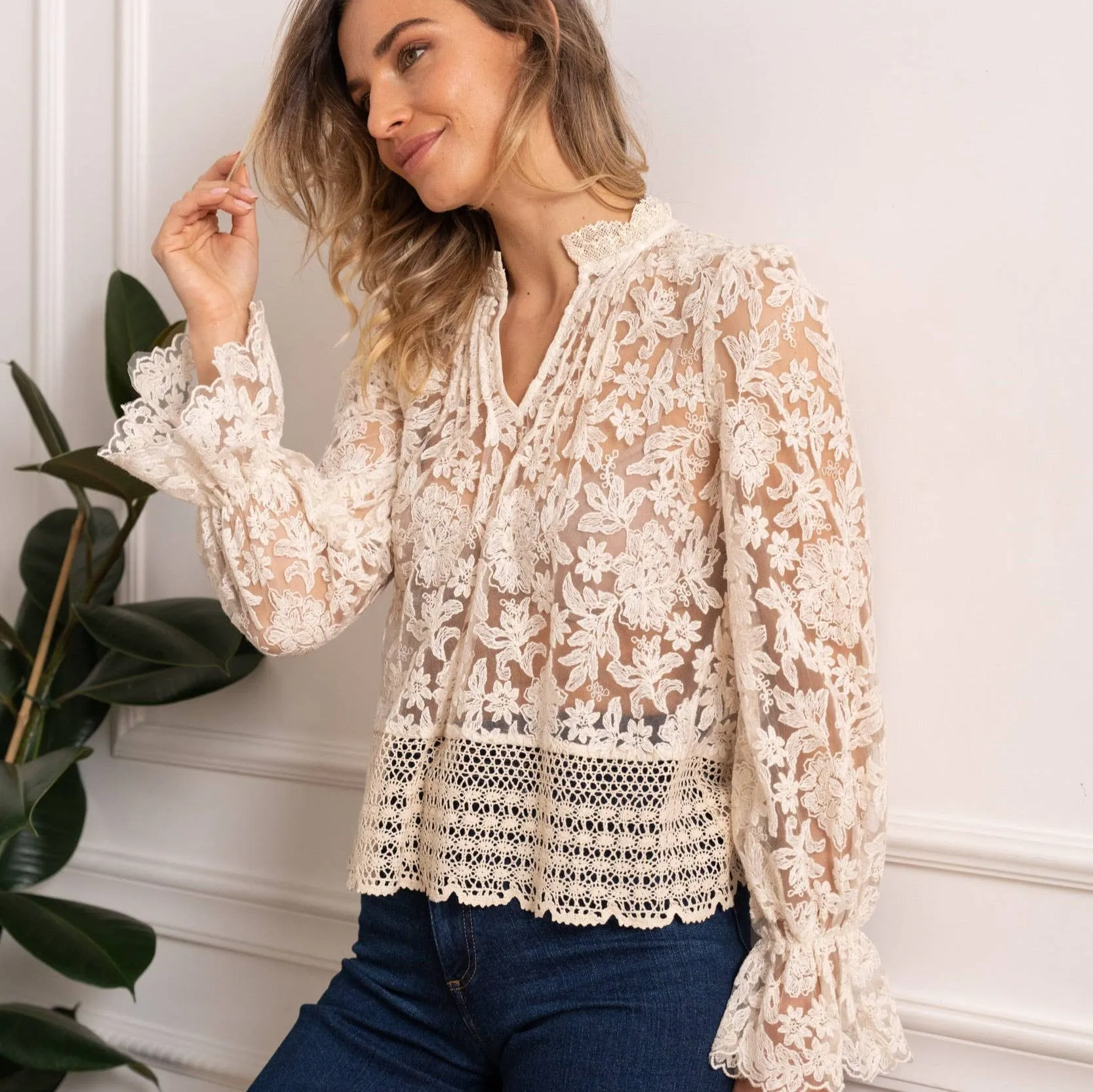 Boho Lace Blouse in Ecru or Black