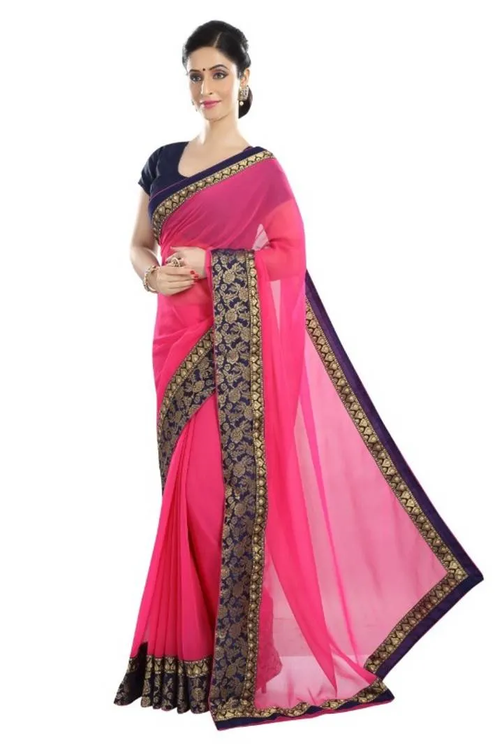 Chiffon Designer Lace Border Saree With Blouse
