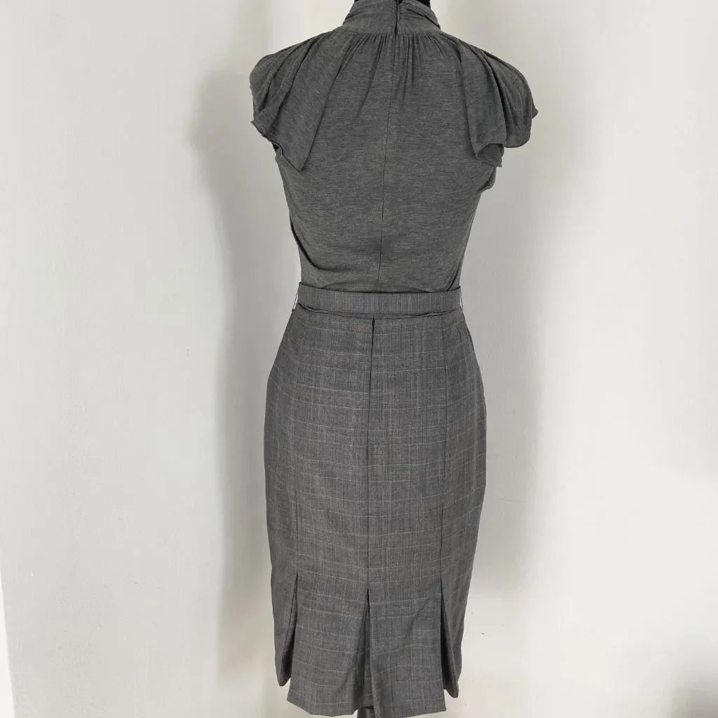 Christian Dior grey sleeveless plaid dress with belt