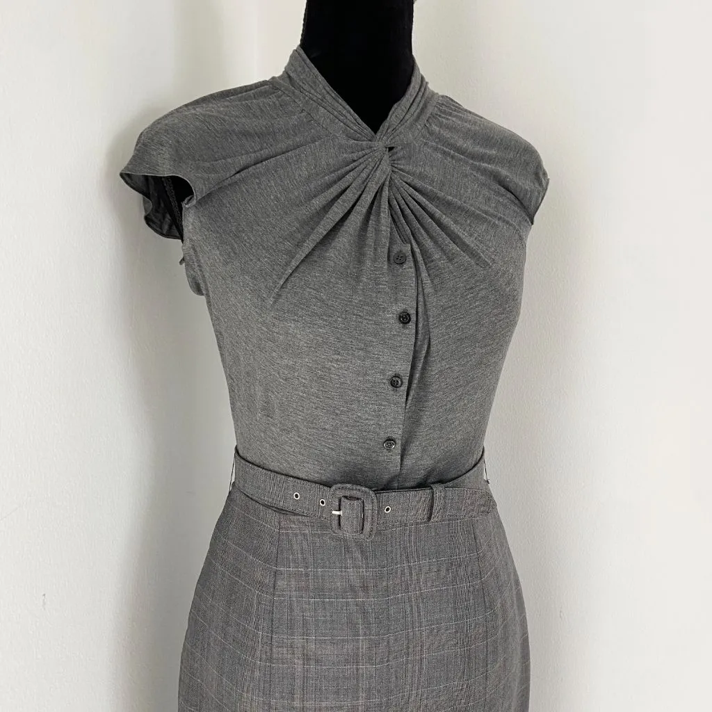 Christian Dior grey sleeveless plaid dress with belt