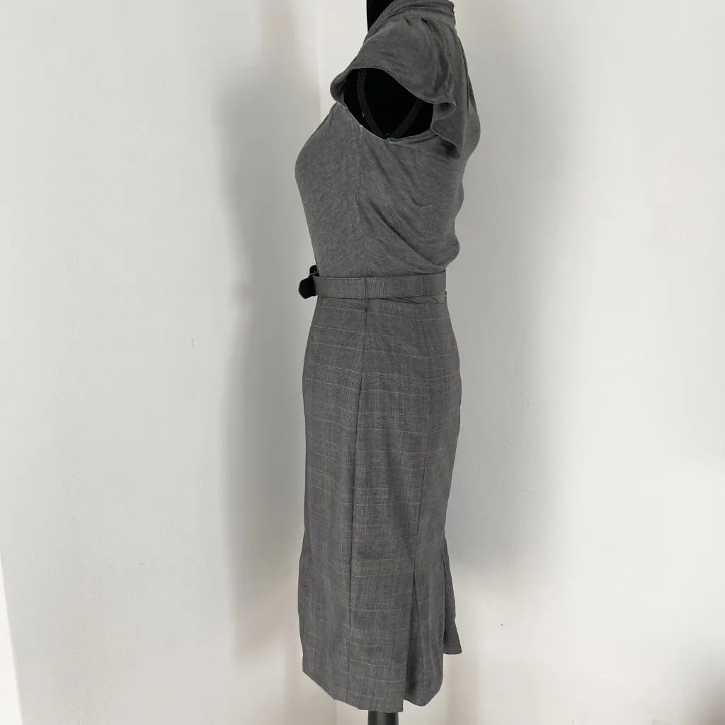 Christian Dior grey sleeveless plaid dress with belt