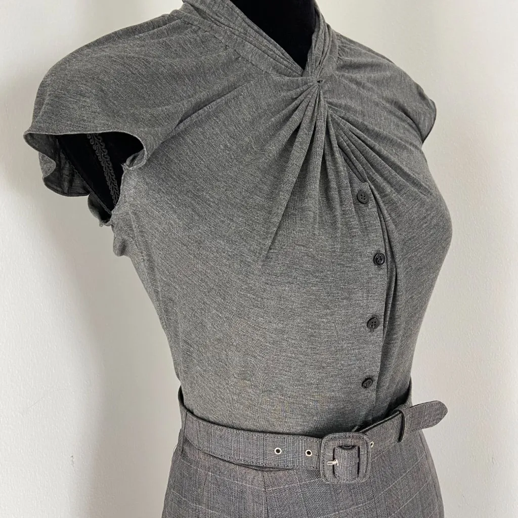 Christian Dior grey sleeveless plaid dress with belt