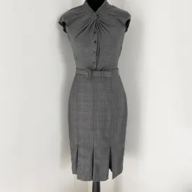 Christian Dior grey sleeveless plaid dress with belt