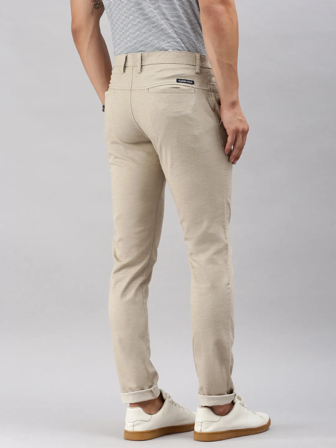 Classic Polo Men's Beige Moderate Fit Solid Trouser | TP2-CL 02 A-BEG-MF-LY