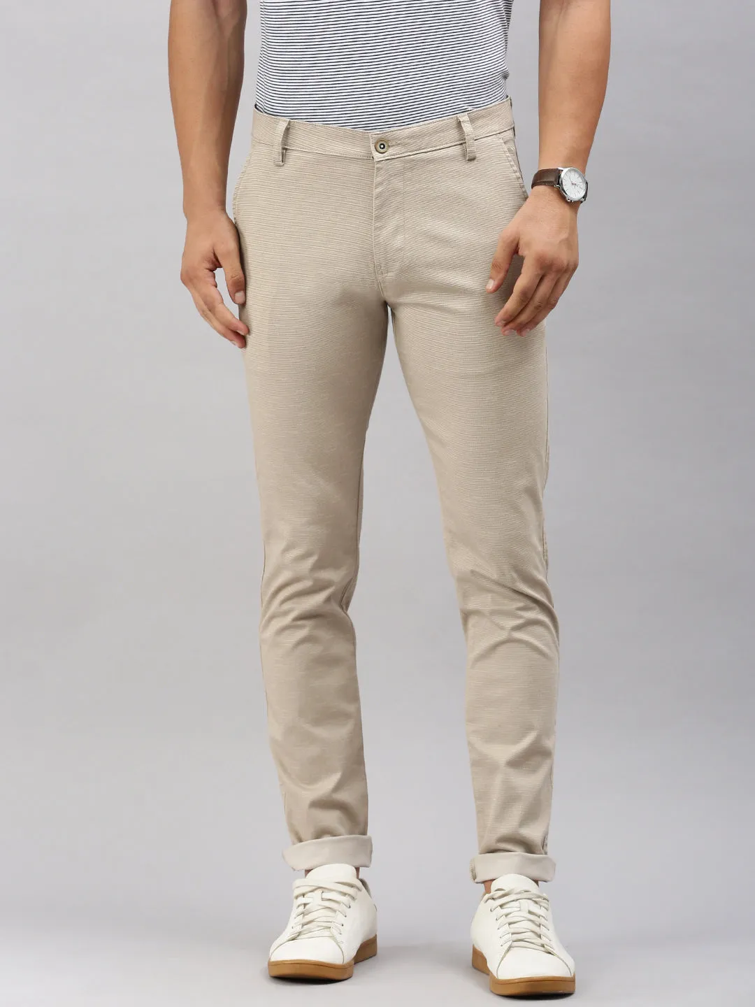 Classic Polo Men's Beige Moderate Fit Solid Trouser | TP2-CL 02 A-BEG-MF-LY