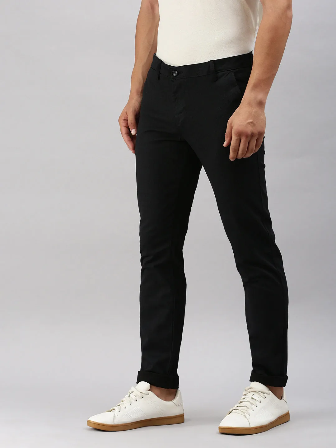 Classic Polo Men's Black Cotton Slim Fit Trousers | TP2-CL 04 C-BLK-MF-LY
