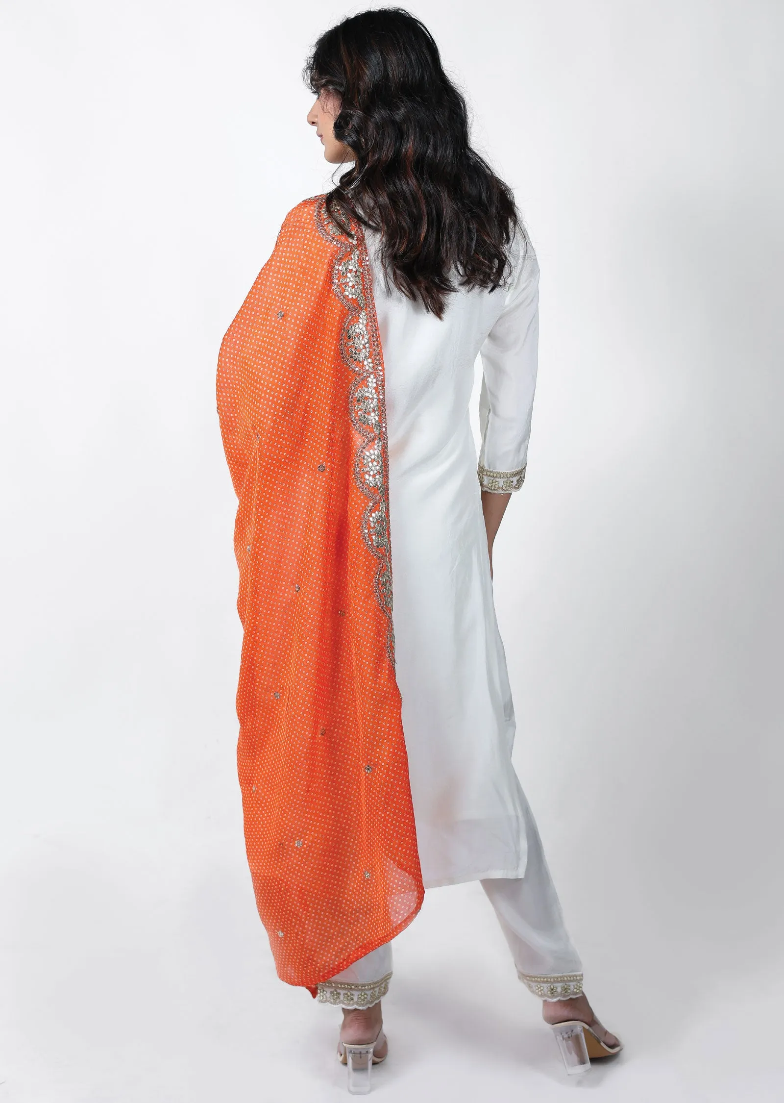 Cream Silk Printed Straight cut suits