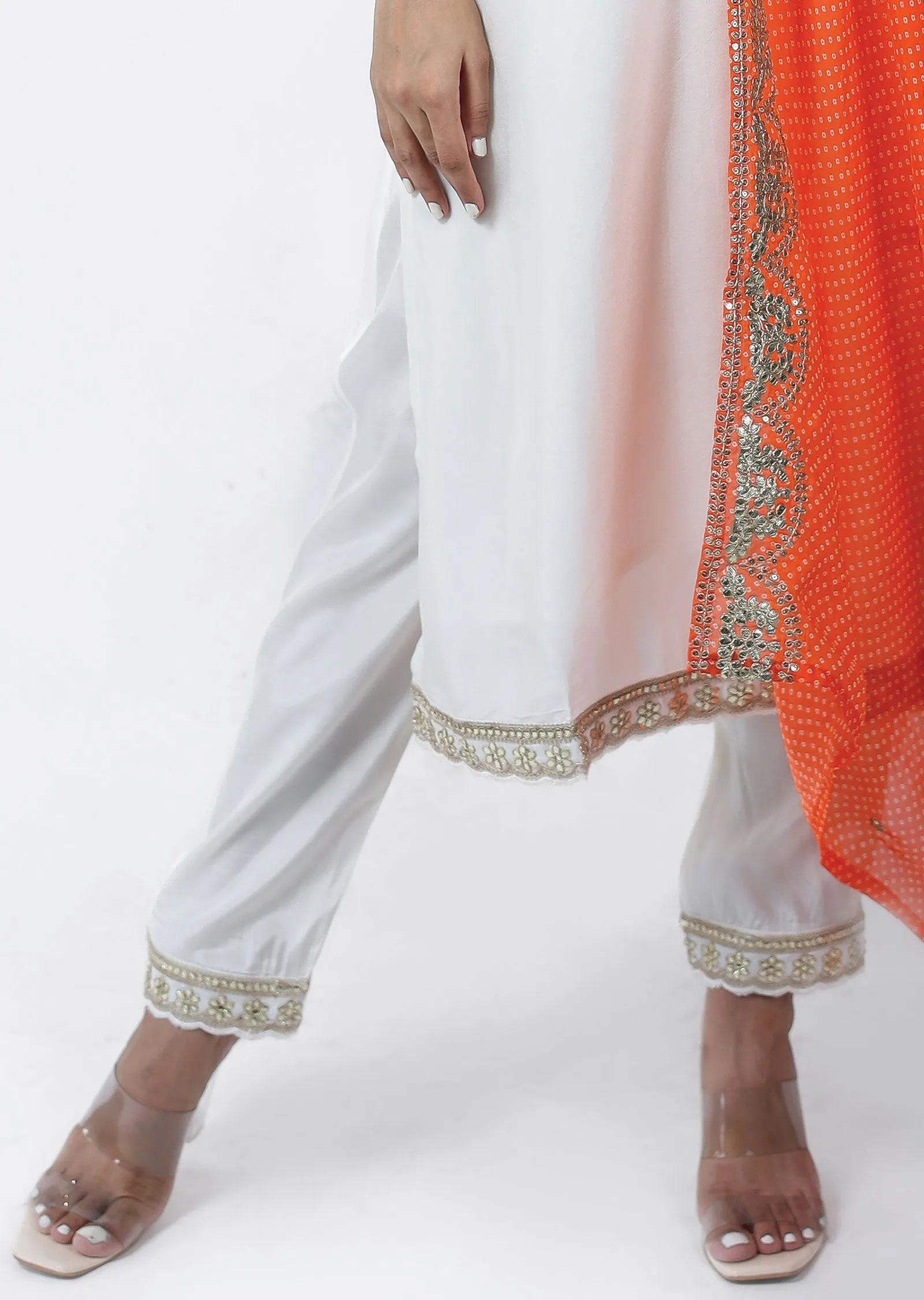 Cream Silk Printed Straight cut suits