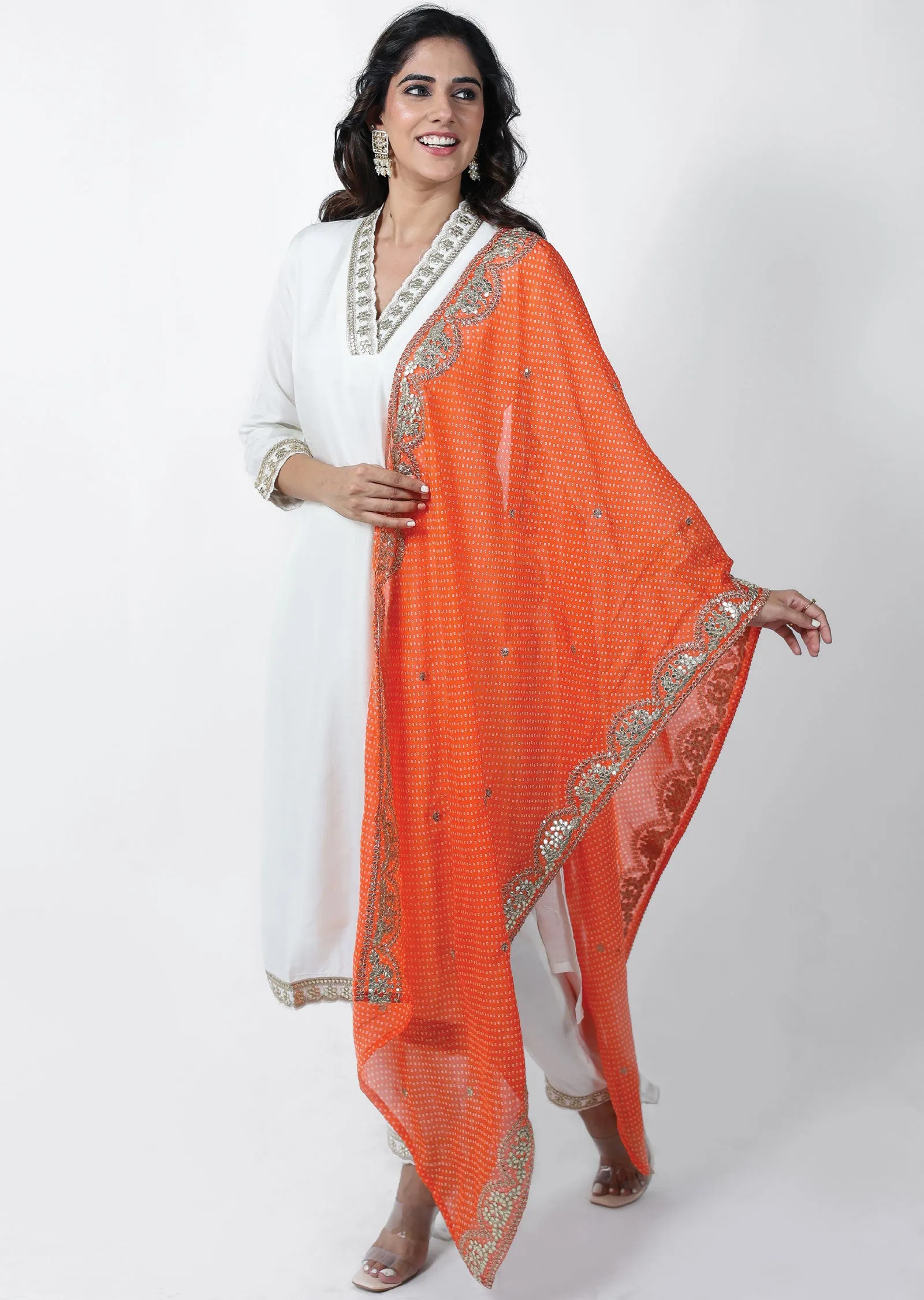 Cream Silk Printed Straight cut suits