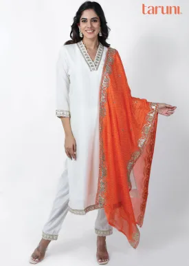 Cream Silk Printed Straight cut suits