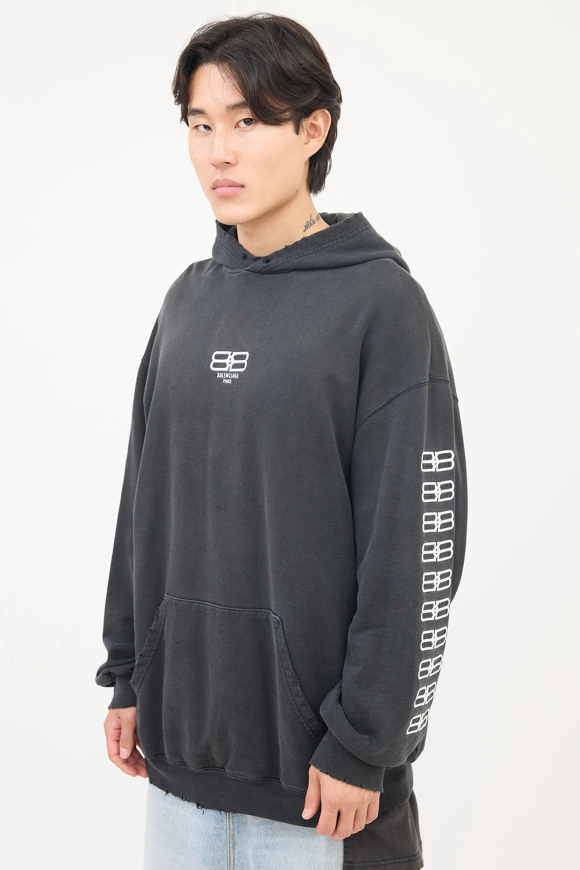 Dark Grey Embroidered BB Paris Icon Hoodie