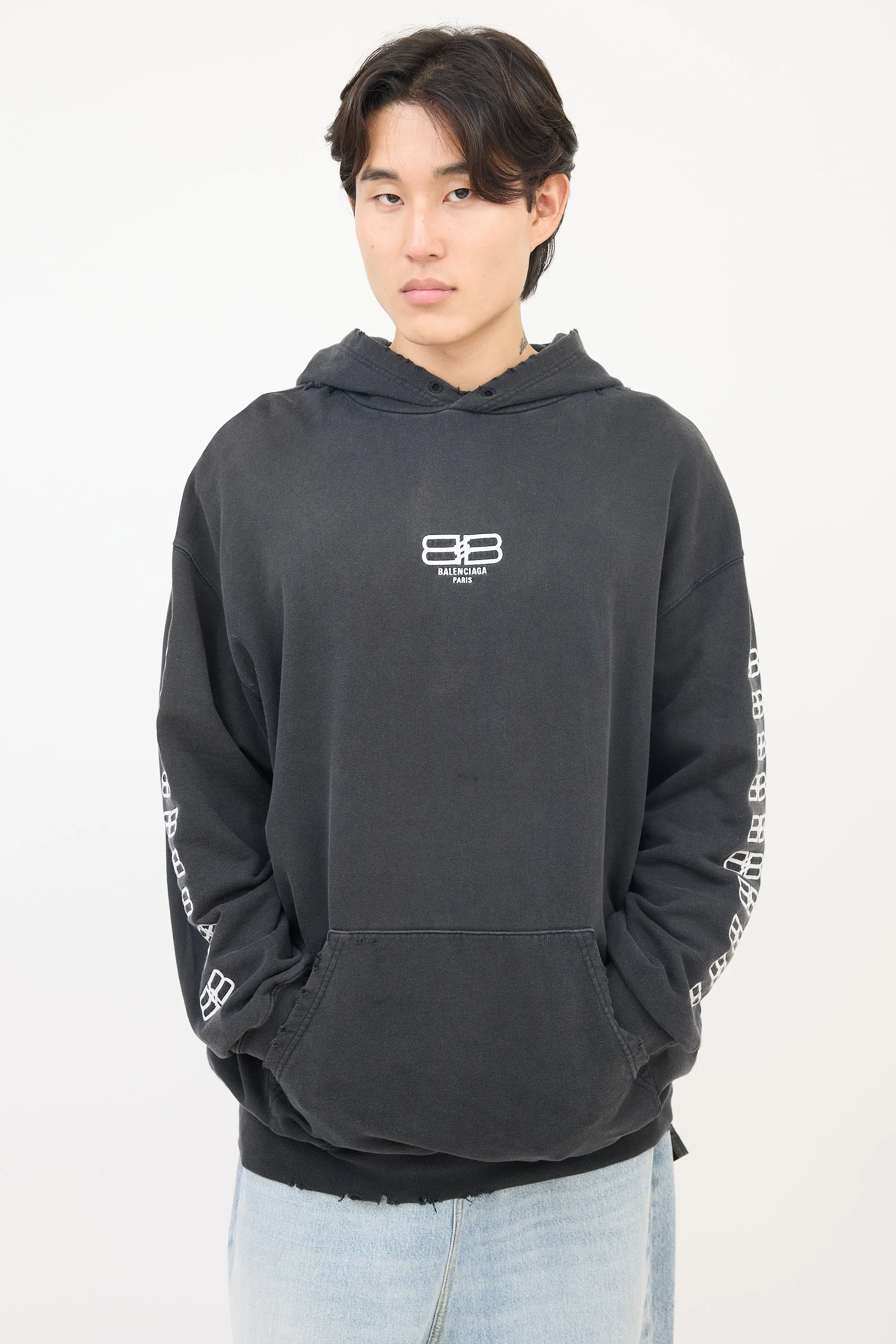 Dark Grey Embroidered BB Paris Icon Hoodie