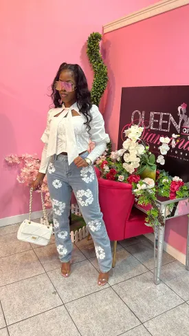 Flower Jeans - Blue