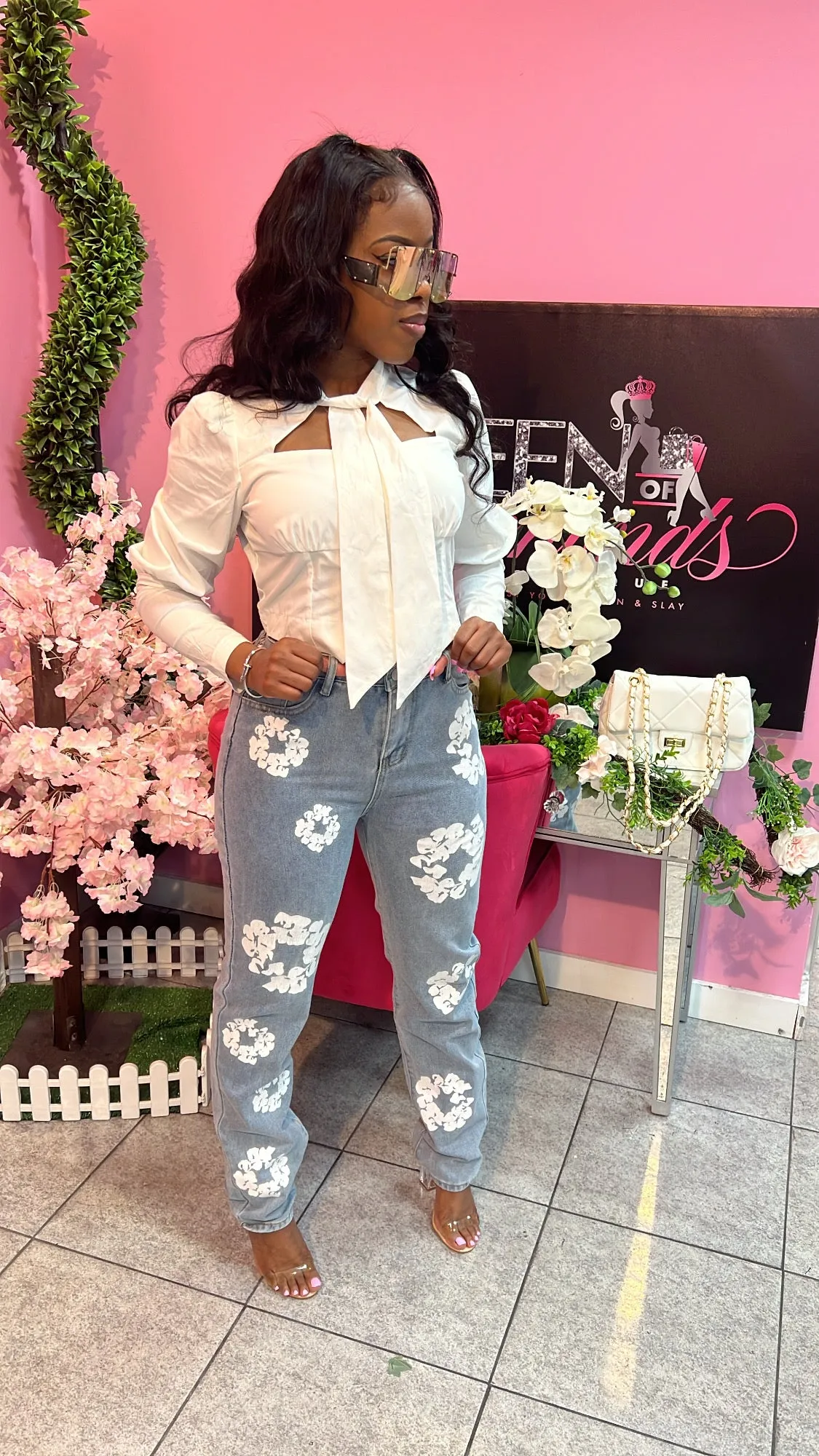 Flower Jeans - Blue