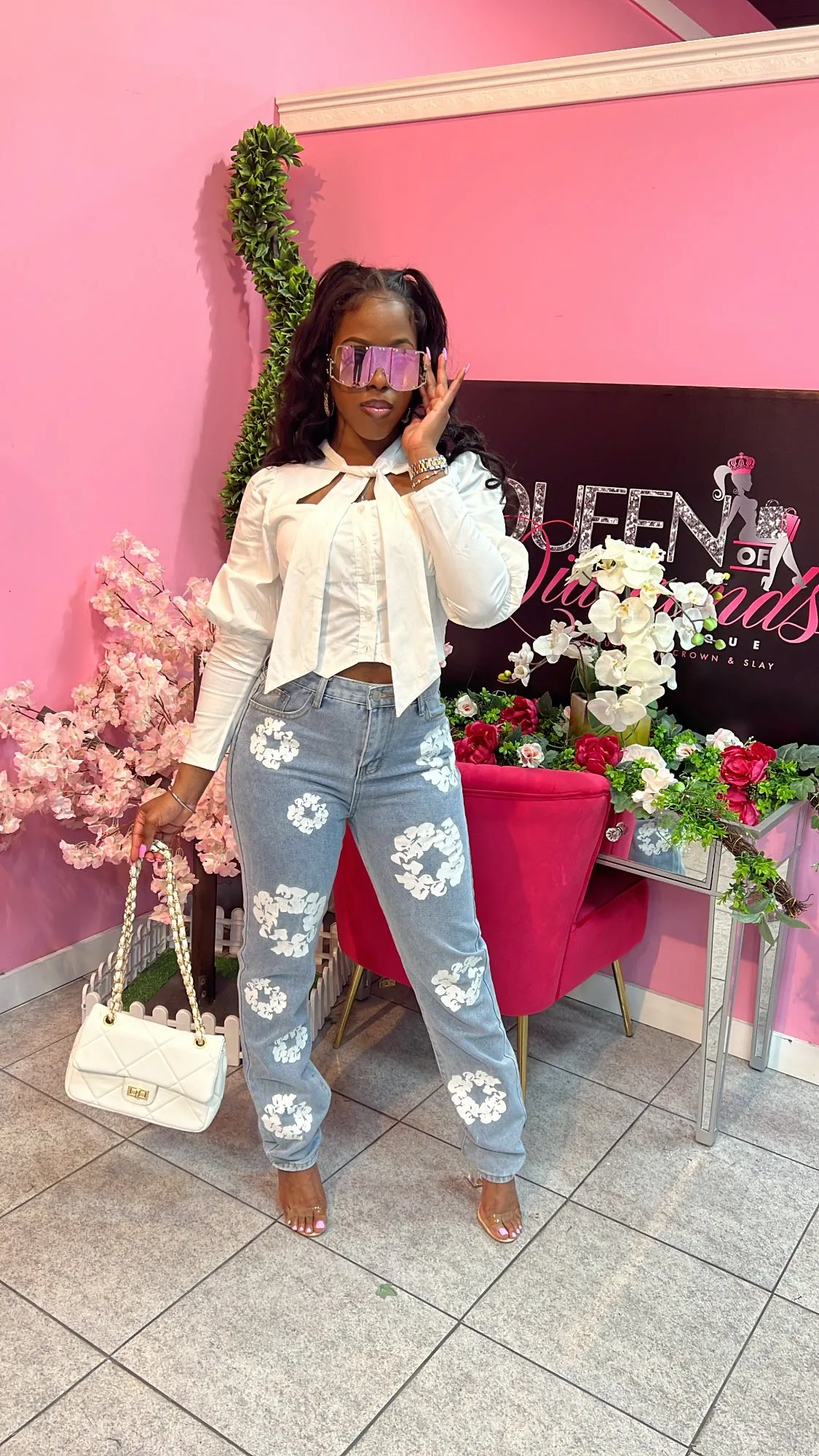 Flower Jeans - Blue