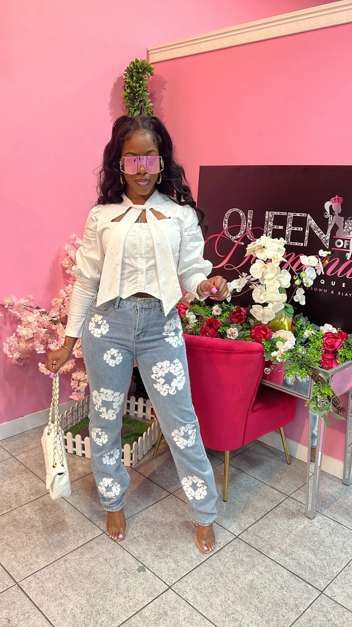 Flower Jeans - Blue